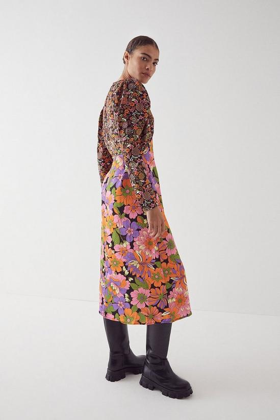 Warehouse Satin V-neck Splice Print Midi Dress 3