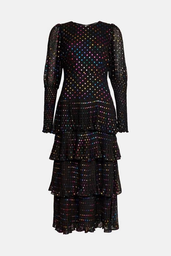 Warehouse Dobby Rainbow Foil Pleated Tiered Midi Dress 6