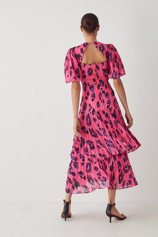 Warehouse Sparkle Puff Sleeve Pleated Tiered Midi Dress 3