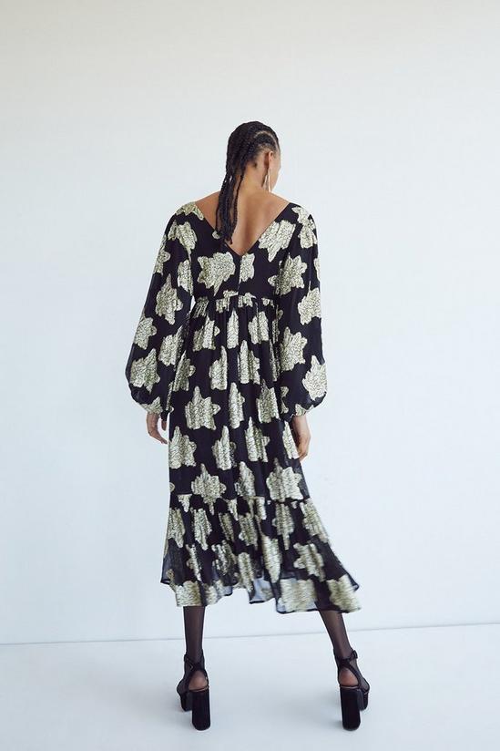 Warehouse Sparkle Jacquard Volume Sleeve  Maxi Dress 4
