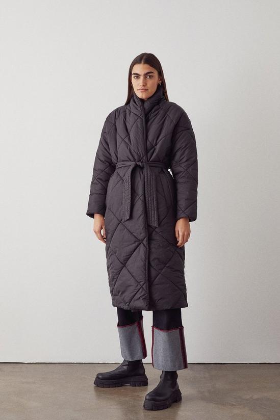 Warehouse Quilted Longline Belted Wrap Coat 1