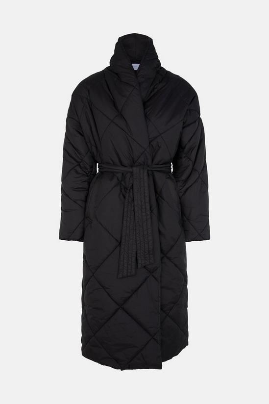 Warehouse Quilted Longline Belted Wrap Coat 4
