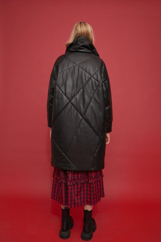 Warehouse Faux Leather Asymmetric Quilted Padded Coat 4