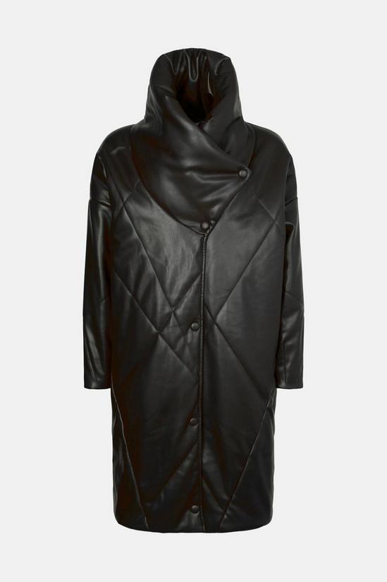Warehouse Faux Leather Asymmetric Quilted Padded Coat 6
