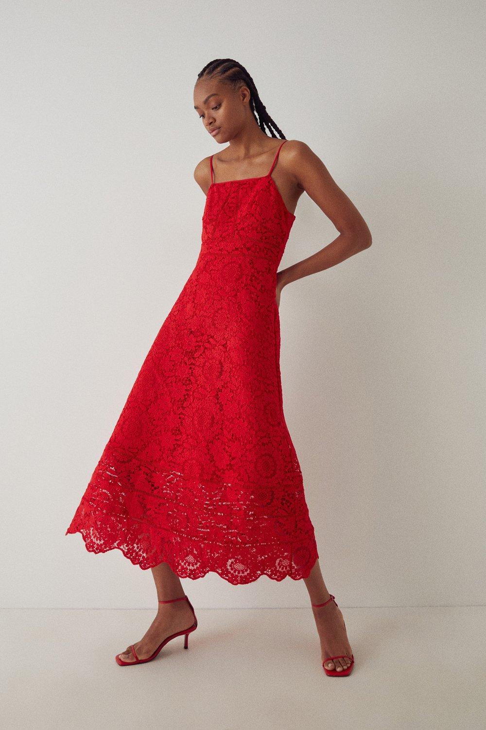 Warehouse red 2025 lace dress