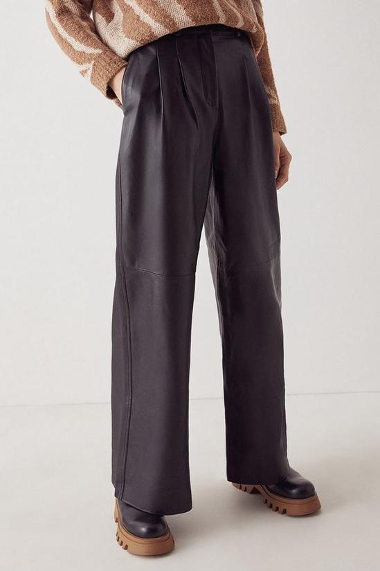 Warehouse Real Leather Pleat Front Wide Leg Trouser 2