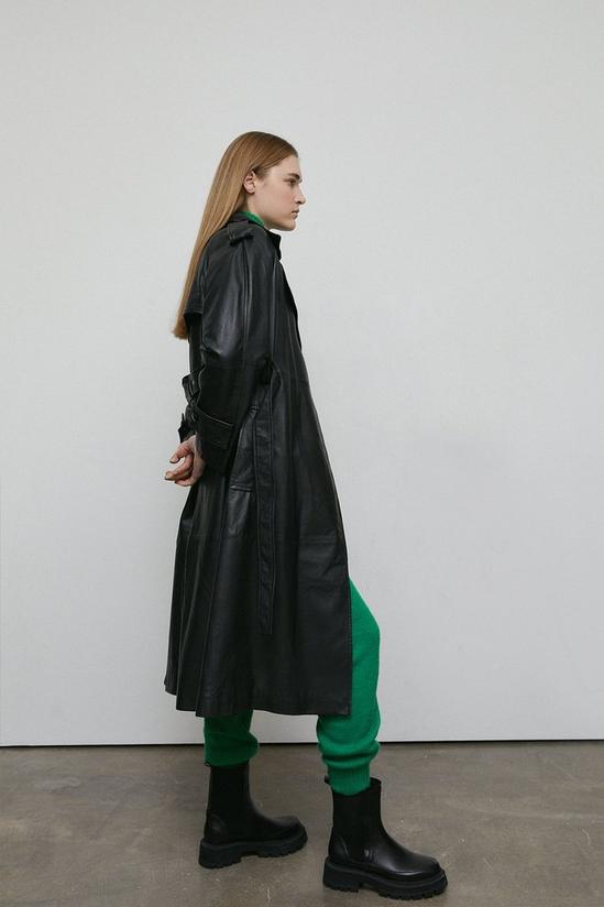 Warehouse Real Leather Long Line Trench Coat 2