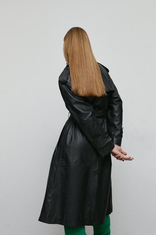 Warehouse Real Leather Long Line Trench Coat 3