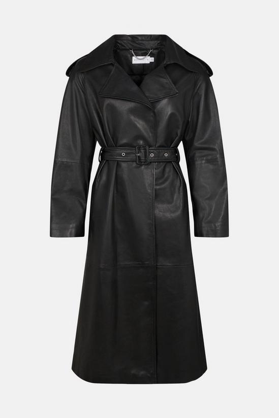 Warehouse Real Leather Long Line Trench Coat 4