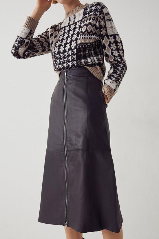 Warehouse Real Leather Zip Front Midi Skirt 1