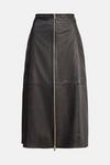 Warehouse Real Leather Zip Front Midi Skirt thumbnail 4