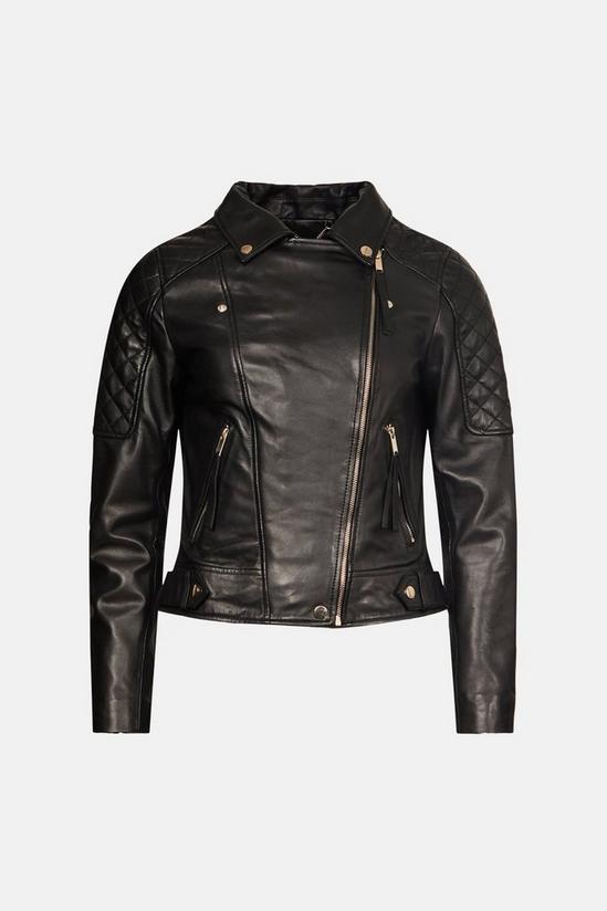 Warehouse Real Leather Quilt Detail Biker Jacket 4