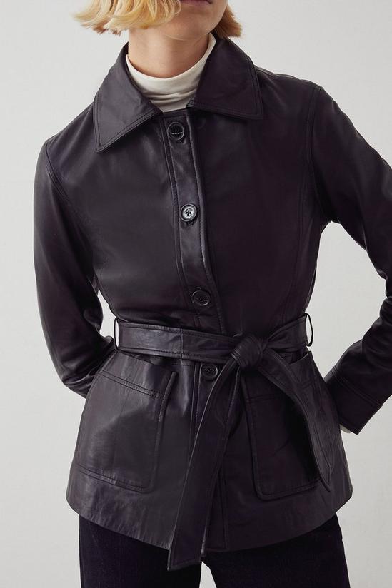 Warehouse Real Leather Button Through Belted Jacket 1