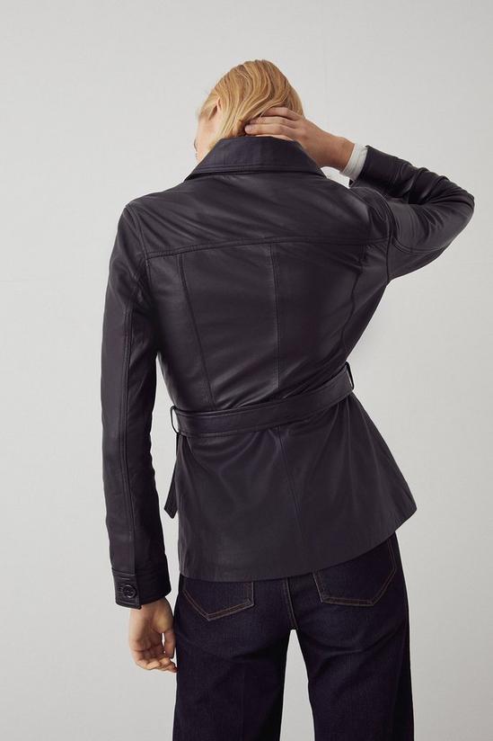 Warehouse Real Leather Button Through Belted Jacket 3