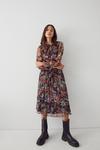Warehouse Belted Pleat Midi Dress In Floral thumbnail 2