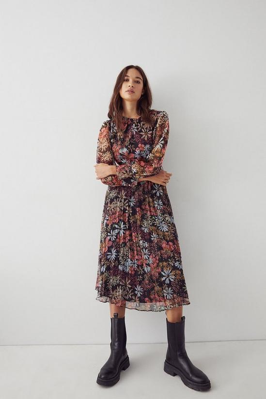 Warehouse Belted Pleat Midi Dress In Floral 2