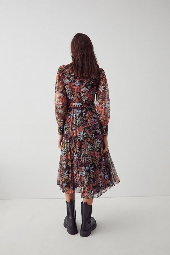 Warehouse Belted Pleat Midi Dress In Floral 3