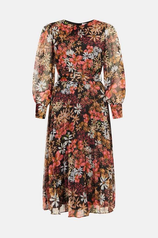 Warehouse Belted Pleat Midi Dress In Floral 4