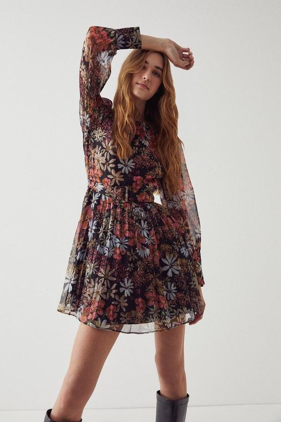 Warehouse Belted Pleat Mini Dress In Floral 1