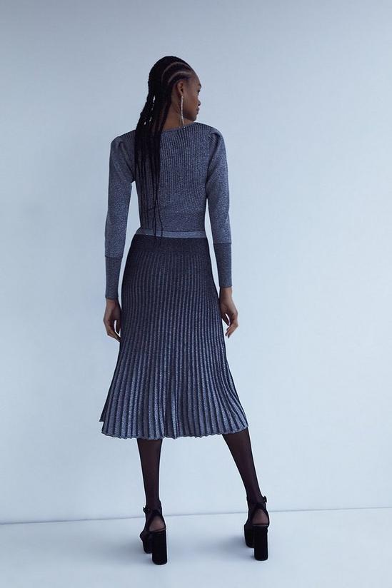 Warehouse Metallic Knit Dress With Pleated Skirt 3