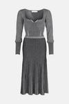 Warehouse Metallic Knit Dress With Pleated Skirt thumbnail 4