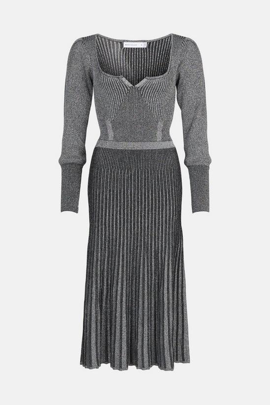 Warehouse Metallic Knit Dress With Pleated Skirt 4