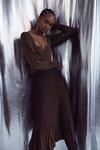 Warehouse Metallic Knit Dress With Pleated Skirt thumbnail 2