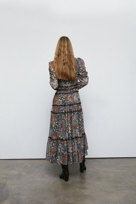 Warehouse Shirred Bodice Tiered Frill Midi Dress 3