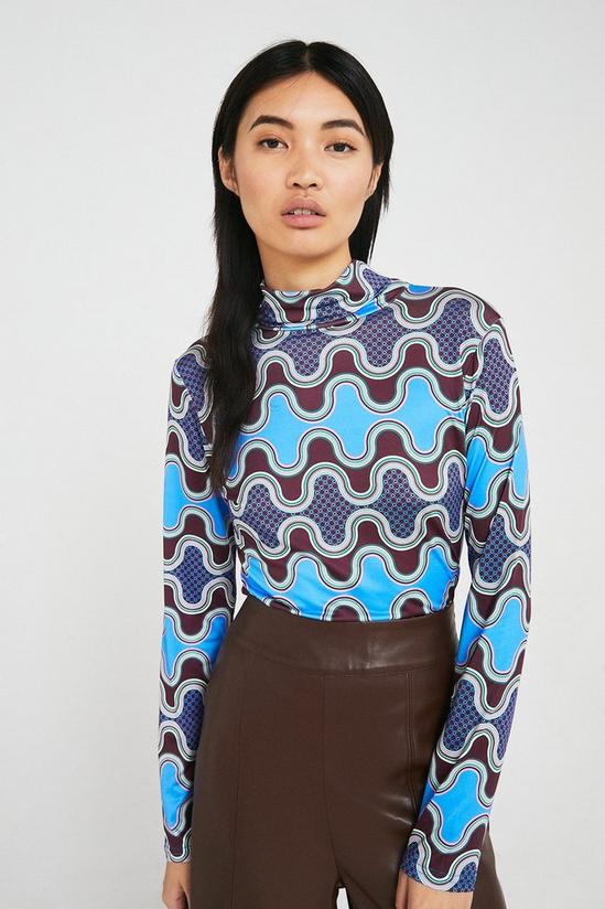 Warehouse Printed Soft Jersey Roll Neck Top 1
