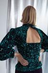 Warehouse Velvet Sequin Cut Out Back Puff Sleeve Top thumbnail 3