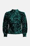 Warehouse Velvet Sequin Cut Out Back Puff Sleeve Top thumbnail 4
