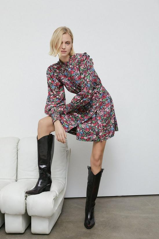 Warehouse Floral Scallop Detail Belted Mini Dress 1