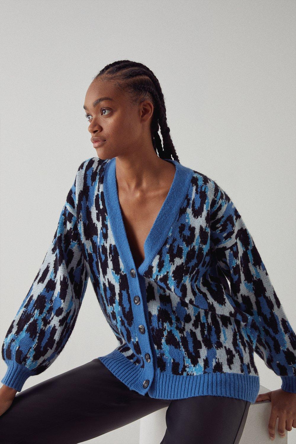 Blue leopard outlet cardigan