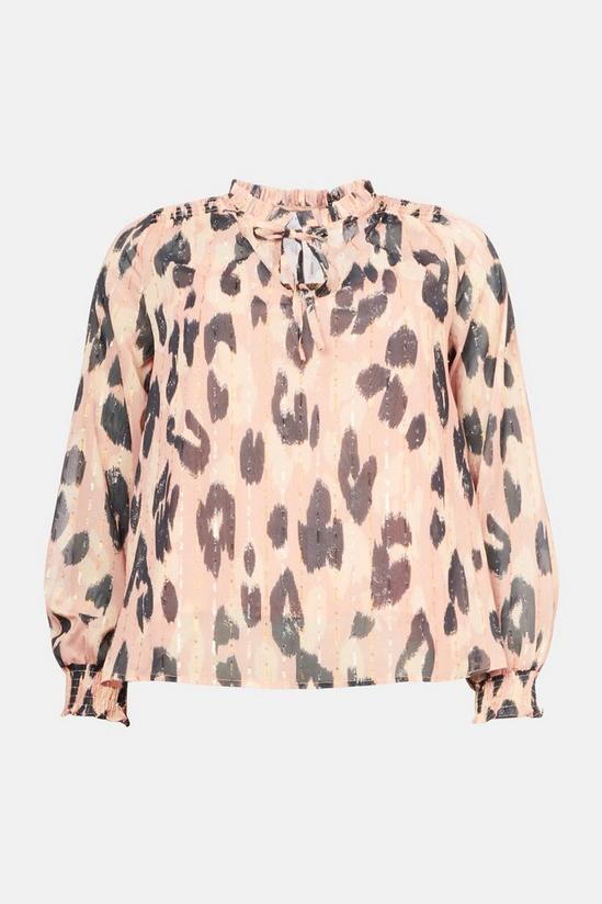 Warehouse Sparkle Shirred Tie Neck Blouse In Animal 4