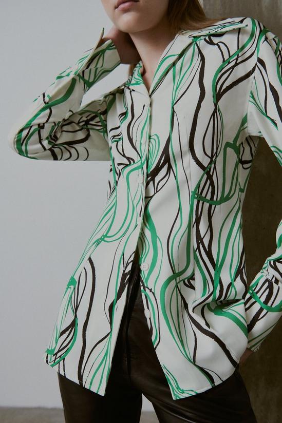 Warehouse Abstract Swirl Print Satin Crepe Slim Fit Shirt 2