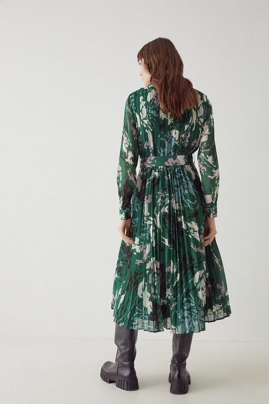 Warehouse Pleated Midi Belted Shirt Dress In Print 3