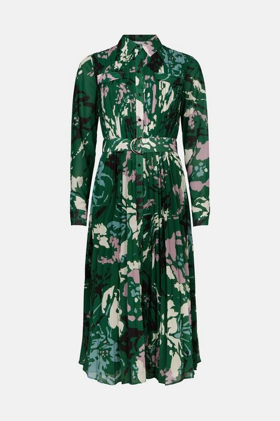 Warehouse Pleated Midi Belted Shirt Dress In Print 4