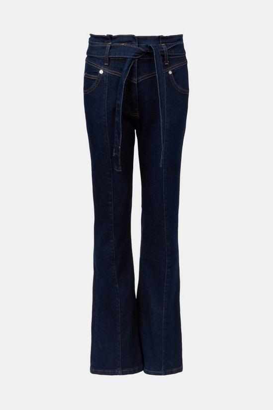 Warehouse Denim Yoke Detail Belted Flare Jeans 4