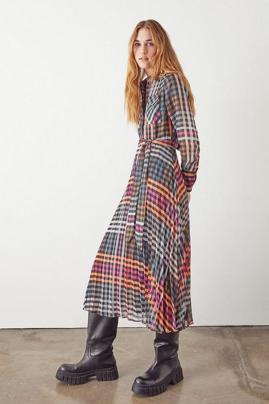 Warehouse Utility Pleated Shirt Midi Dress In Check 1