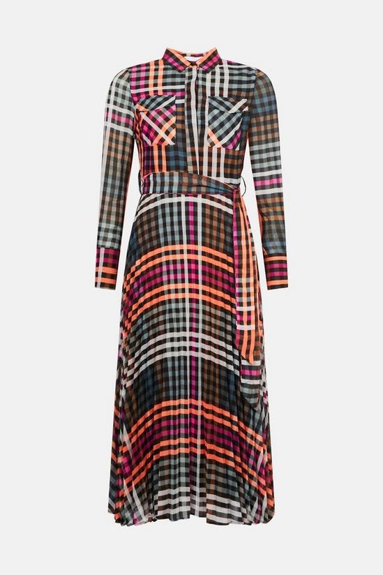 Warehouse Utility Pleated Shirt Midi Dress In Check 4