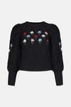 Warehouse Embroidered Floral Diamond Stitch Knit Jumper thumbnail 4