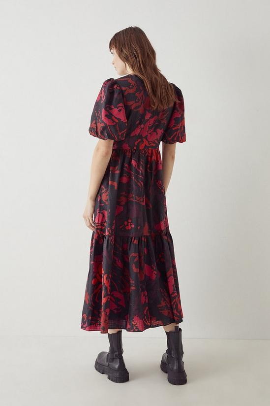 Warehouse Puff Sleeve Tiered Midi Dress In Floral 3