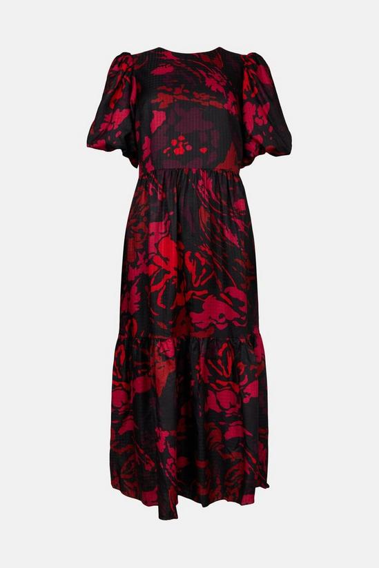 Warehouse Puff Sleeve Tiered Midi Dress In Floral 4