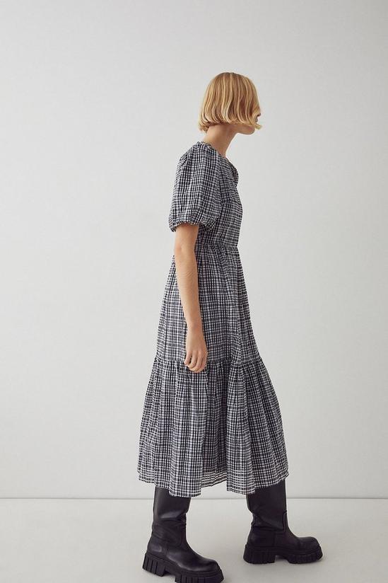 Warehouse Puff Sleeve Tiered Midi Dress In Check 1