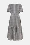 Warehouse Puff Sleeve Tiered Midi Dress In Check thumbnail 4