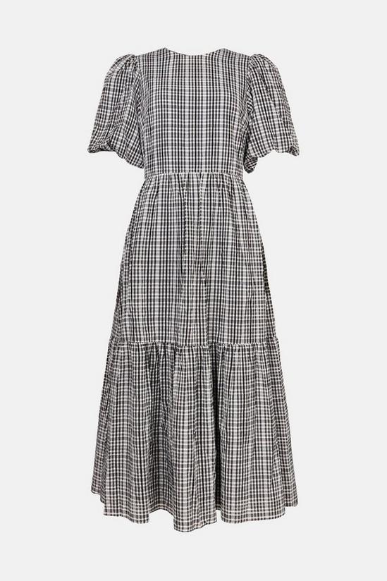 Warehouse Puff Sleeve Tiered Midi Dress In Check 4
