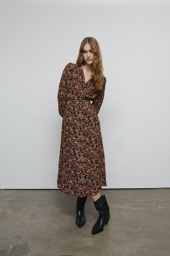 Warehouse Woven Midi Wrap Dress In Floral 1