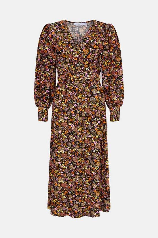 Warehouse Woven Midi Wrap Dress In Floral 4