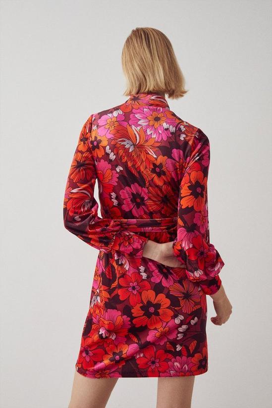 Warehouse Retro Floral Print Velvet Belted Short Dress 3