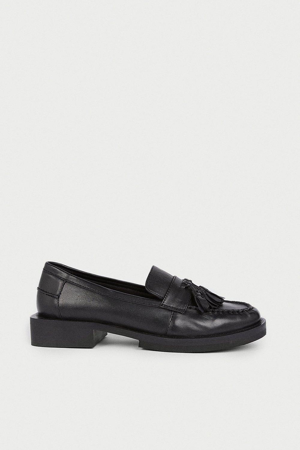 Womens Real Leather Tassel Detail Loafer - black